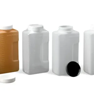 Frasco Rectangular 2000 mL, Tapón Blanco, con Junta, Estéril