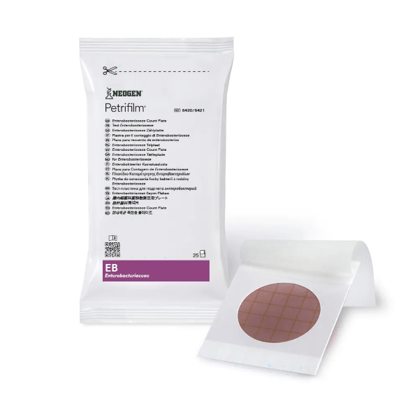 Petrifilmâ„¢ Enterobacterias EB son placas con medio liofilizado para cuantificar enterobacterias en solo 24 horas y sin necesidad de confirmaciÃ³n. Medio listo para usar con larga vida Ãºtil