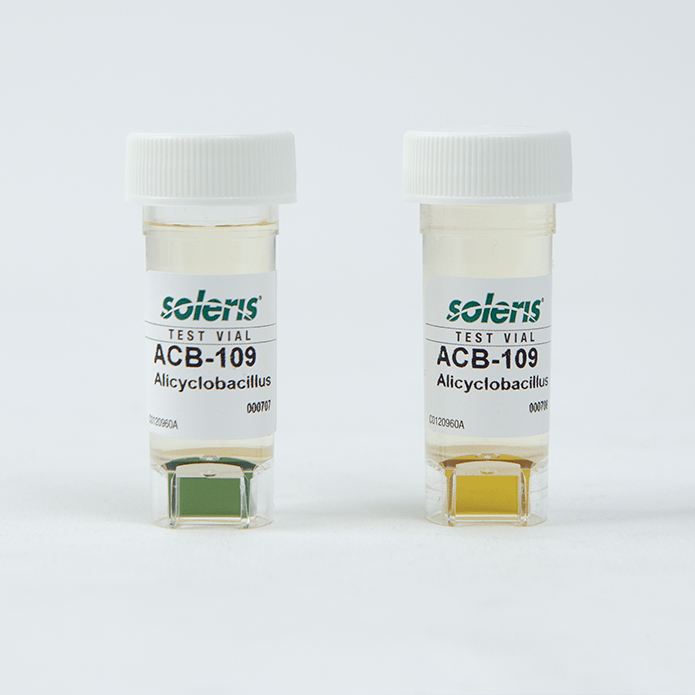 El vial directo Alicyclobacillus ACB detecta rÃ¡pidamente el productor de guayacol en bebidas. El CO2 del crecimiento microbiano provoca un cambio de color en un indicador