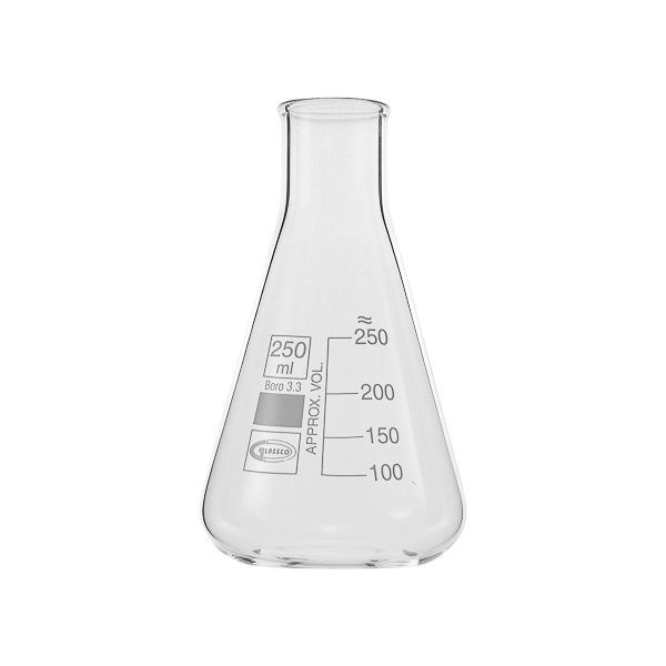 Matraz Erlenmeyer con reborde y graduaciÃ³n. Fabricado en vidrio borosilicato 3.3 Glassco de calidad superior. Conforme a DIN 12380 y ISO 1773. Para mÃ¡s informaciÃ³n contactar con Bioser en el 932264477