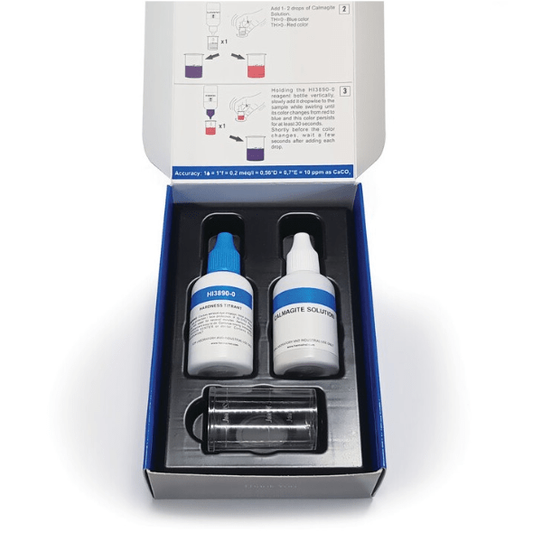 Kit analÃ­tico para la determinaciÃ³n de la dureza total del agua CaÂ²âº y MgÂ²âº en un rango de 0 a 800 mg/L como CaCOâ‚ƒ