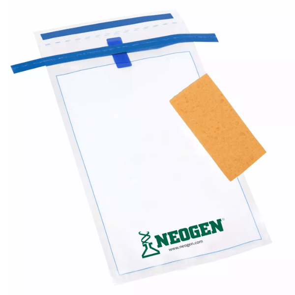 Esponjas hidratadas con 10mL de agua de peptona tamponada envasadas en una bolsa individualmente que permite rotularlas con facilidad y libres de biocidas.