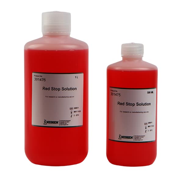 Red Stop Solution produce un color púrpura-rosado intenso durante al menos dos horas después de ser añadida a los pocillos. Es una solución no ácida y lista para usar