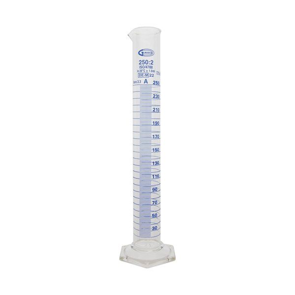 Probeta grad. base hex. clase A, 250 ml, Premium Line