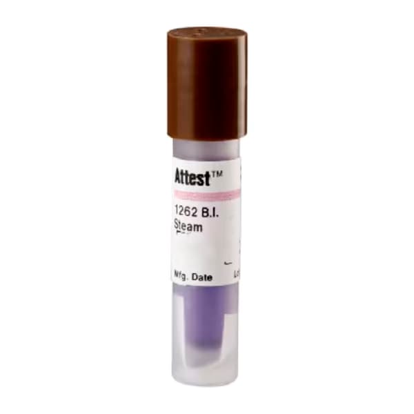 Attest™ Vapor (Tapón marrón) se trata de un indicador biológico diseñado para el control de  procesos de esterilización por vapor mediante la identificación de esporas de Geobacillus stearothermophilus gracias a una lectura visual de cambio de color (el medio cambia a amarillo). Permite obtener resultados a las 48h. Para más información contactar con Bioser en el 932264477