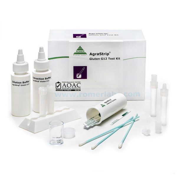 El kit rápido de tiras AgraStrip® Gluten G12 es un kit de detección cualitativa que permite detectar in situ la presencia de gluten en alimentos
