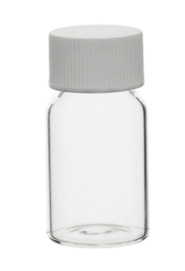Vial roscado transparente con tapón blanco y junta de EPE, 4 ml