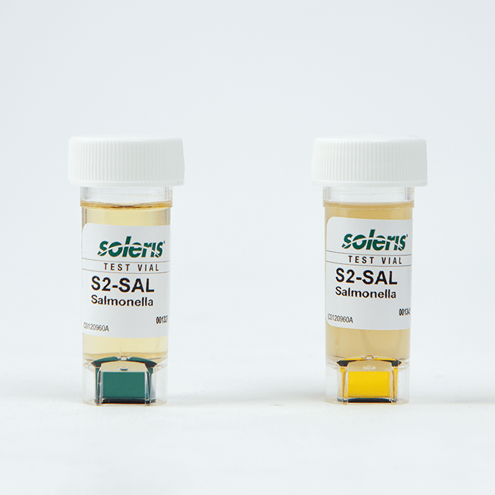 El vial para Salmonella permite la detecciÃ³n de Salmonella en productos nutracÃ©uticos en 20 horas. Utiliza un medio de cultivo que genera un cambio de color