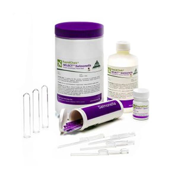 El sistema de Salmonella RapidChek® SELECT™ combina medios primarios patentados con un enriquecimiento secundario altamente productivo y un dispositivo de flujo lateral de última generación con una mezcla de anticuerpos patentada para permitir una detección de Salmonella rápida